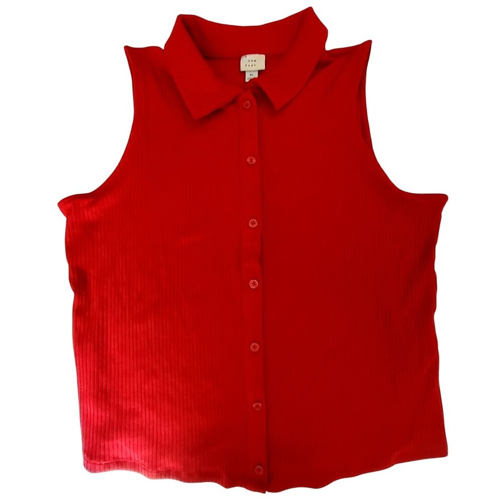 A New Day Red Sleeveless Button-Up Ribbed Top XL stretchy blend of materials